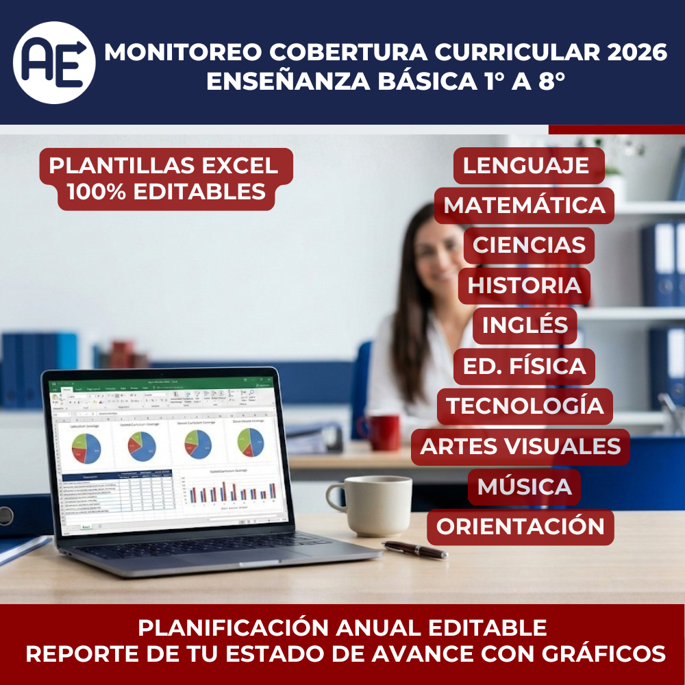 Monitoreo Cobertura Curricular 1° a 8° Básico - Plantilla Excel Editable (2026) - Imagen 5